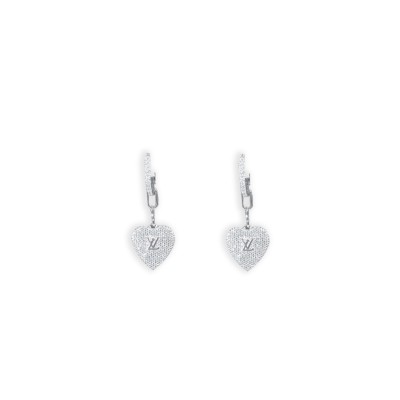 LOUIS VUITTON EARRINGS FEATURING PAVE CRYSTAL HEART CHARMS WITH THE LV INITIALS LOUIS VUITTON EARRINGS FEATURING PAVE CRYSTAL HEART CHARMS WITH THE LV INITIALS